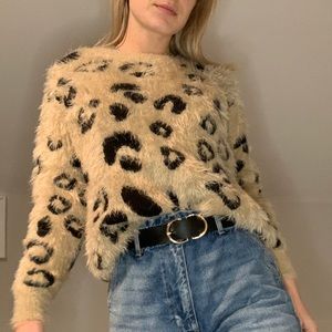Fuzzy leopard print sweater